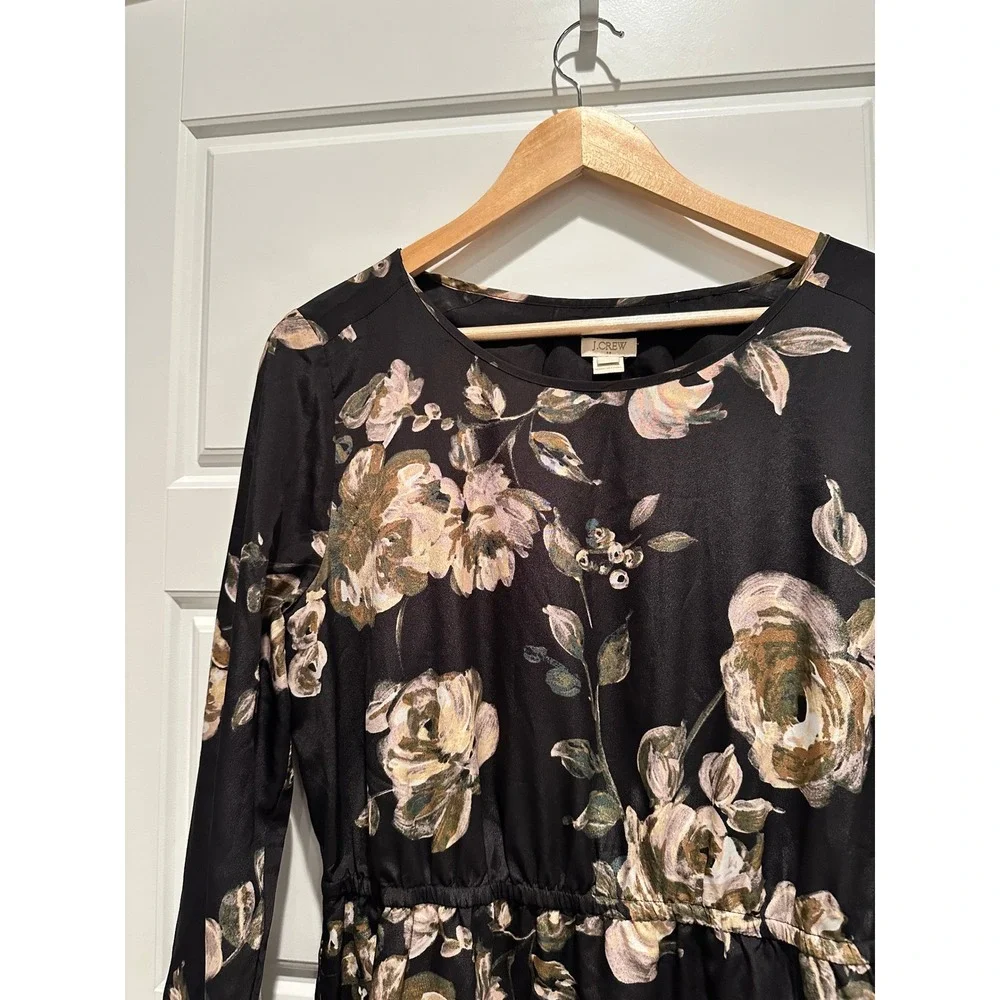 J.Crew Black Tulip Hem Dress Size 14 Floral Long Sleeve Garden Party‎ Capsule